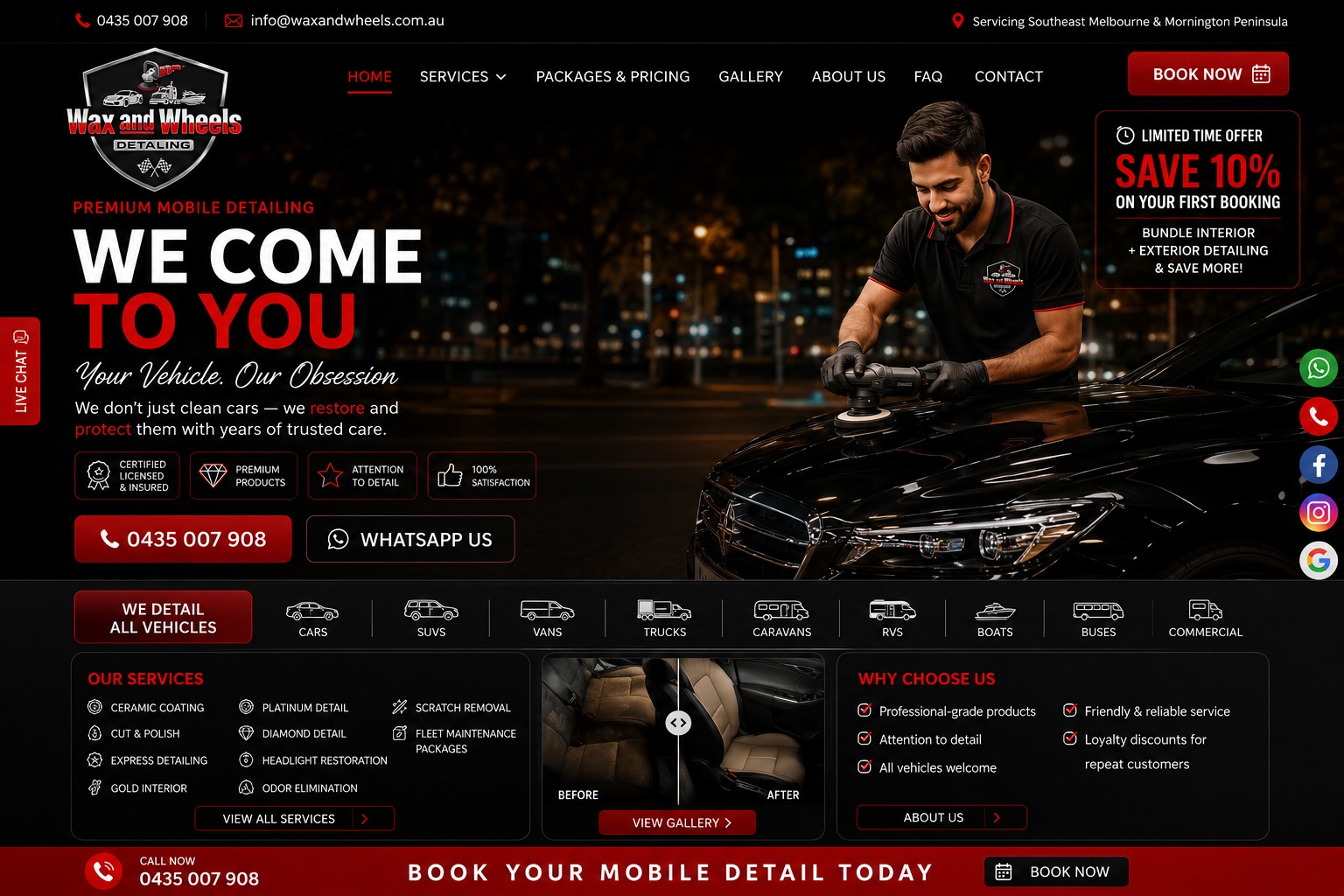 Wax and Wheels premium website mockup